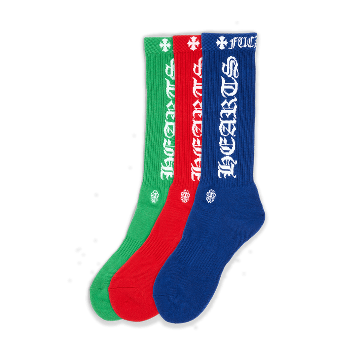 Chrome Hearts CH Socks 3-Pack Set Blue Red Green