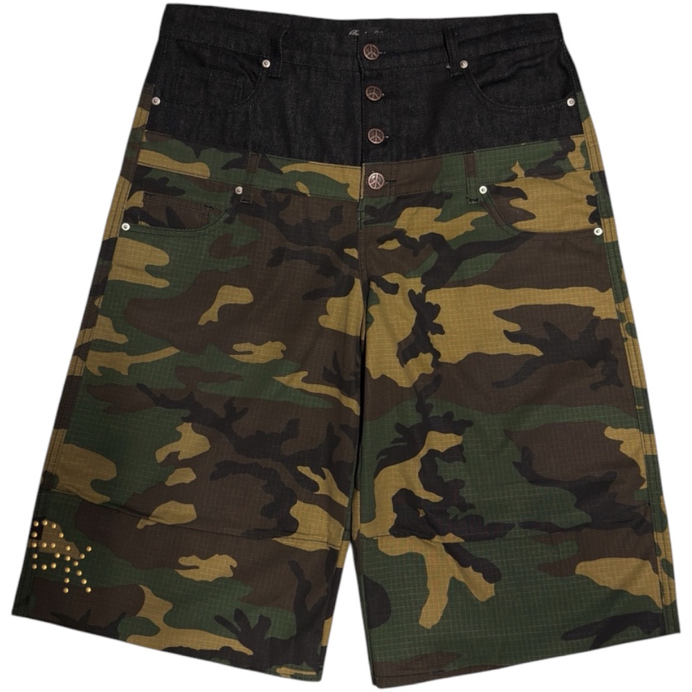 BOREDOM KILLS DOUBLE WAISTED CAMO SHORTS