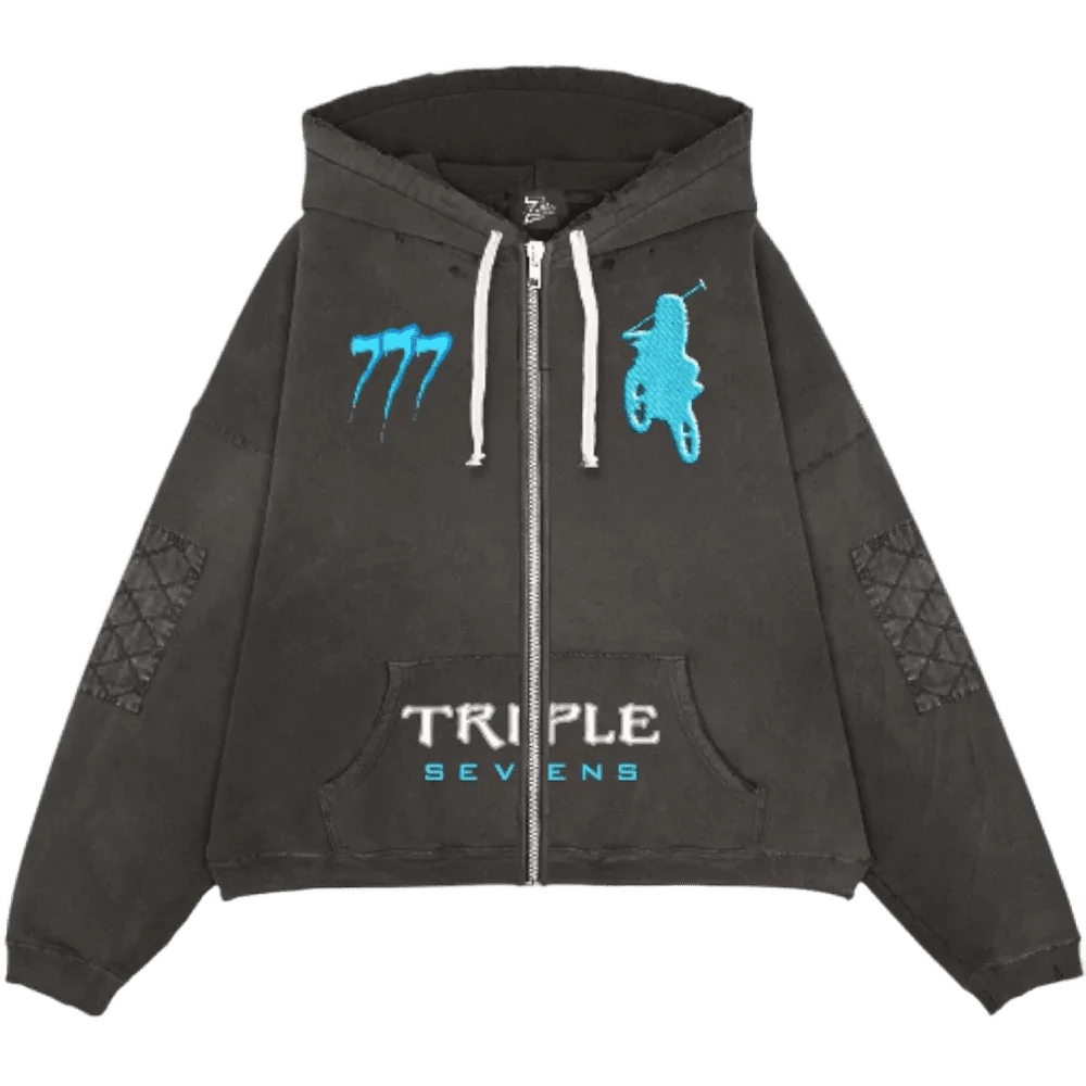 Triple Sevens Moto Zip Up Hoodie Black