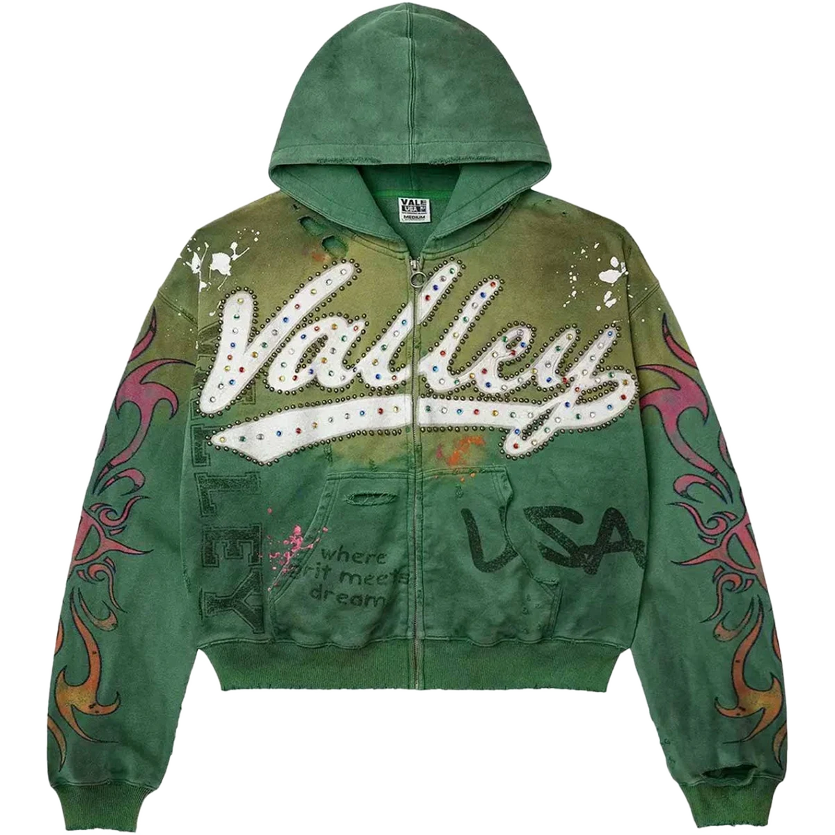 Vale Forever 'Inferno' Green Zip Up Hoodie