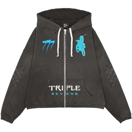Triple Sevens Moto Zip Up Hoodie Black
